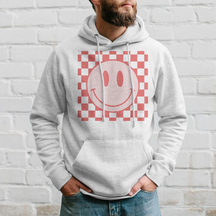 Checkered Pattern Smile Face Vintage Happy Face Red Retro Hoodie Gifts for Him