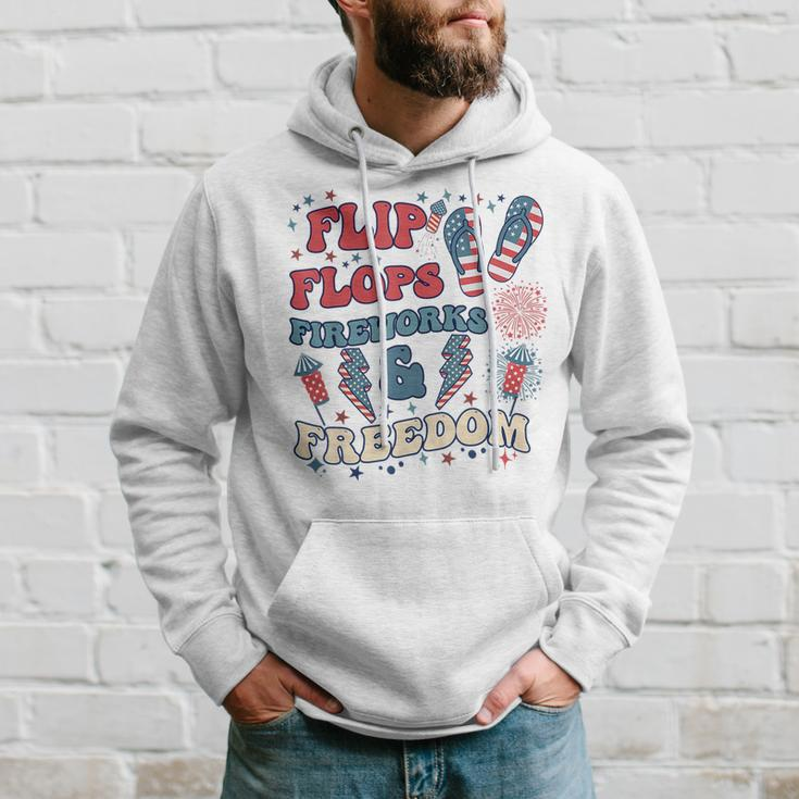 Flip Flops Fireworks And Freedom Groovy Hoodie Gifts for Him