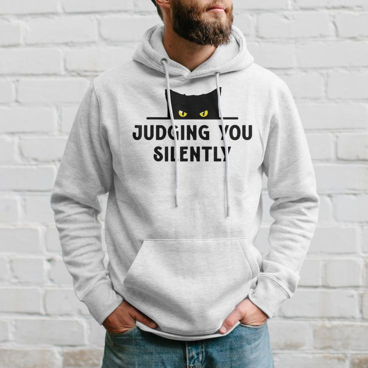 Funny Black Cat Judging You Silently Animal Pet Lover Hoodie Gifts for Him