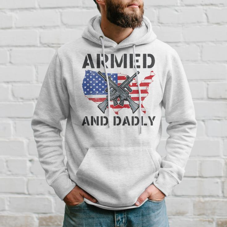 Funny Fathers Day Pun Us Flag Deadly Dad Armed And Dadly Hoodie Gifts for Him
