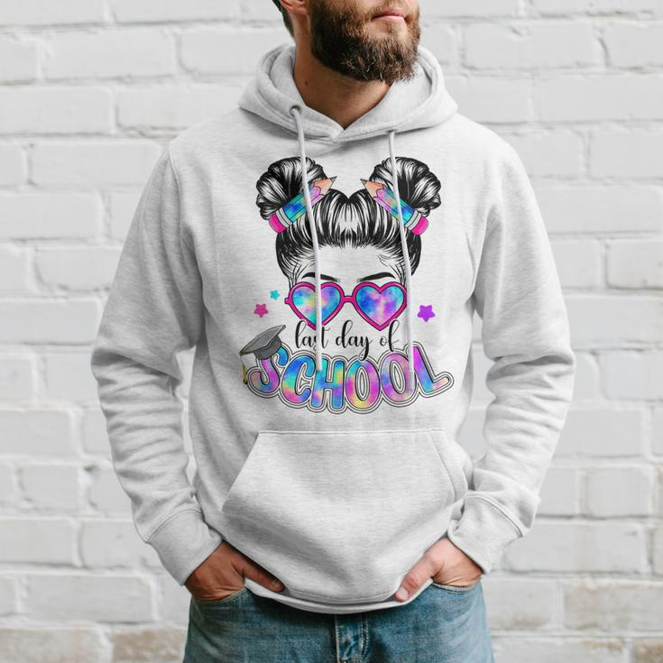 Funny Messy Bun Girl Graduation Happy Last Day Of School Hoodie Gifts for Him