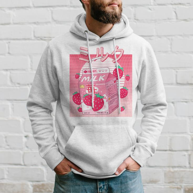 Funny Retro 90S Pink Strawberry Milk Japanese Kawaii 90S Vintage Designs Funny Gifts Hoodie Gifts for Him