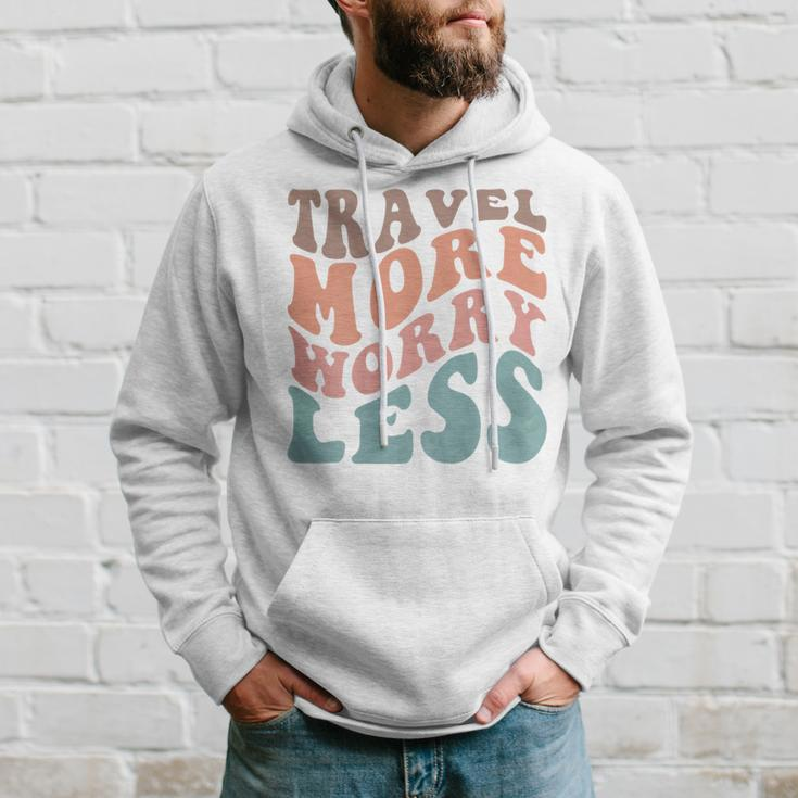 Groovy Travel More Worry Less Funny Retro Girls Woman Back Hoodie Gifts for Him