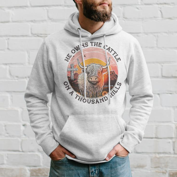 He Owns The Cattle On A Thousand Hills Psalm 50 Vintage Cow Hoodie Gifts for Him