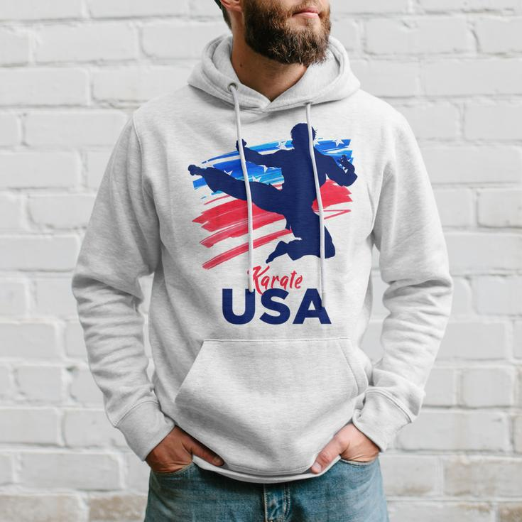 Karate Support The Team Student Sensei Usa Flag American Hoodie Gifts for Him