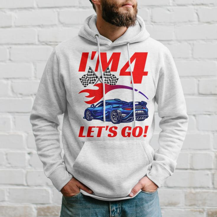 Kids 4 Year Old 4Th Racing Racecar Birthday Party Boys Girls Hoodie Gifts for Him