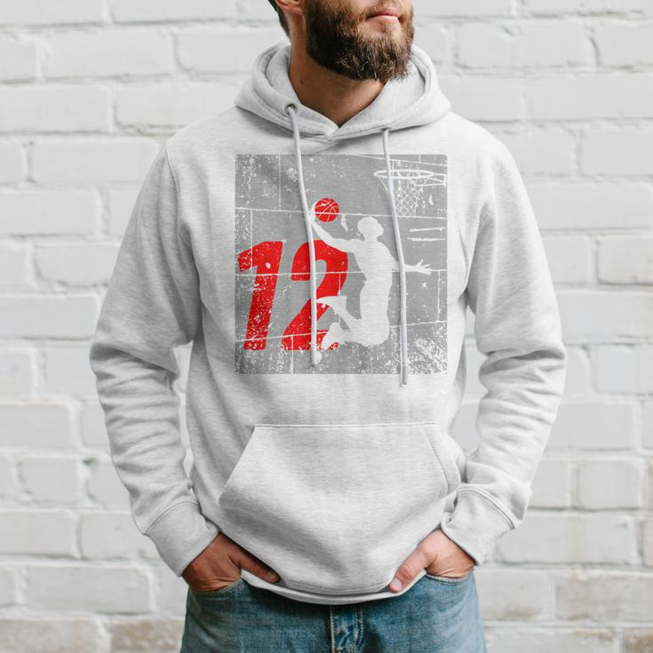 Kids Distressed 12 Year Old 12Th Basketball Birthday Slam Dunk Hoodie Gifts for Him