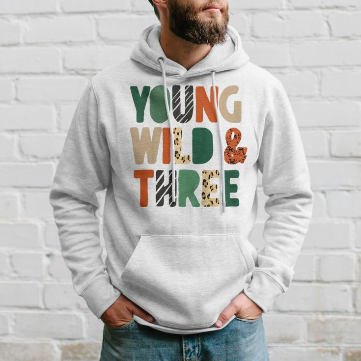 Kids Young Wild & Three Cute 3Rd Birthday Wild Child Third Bday Hoodie Gifts for Him