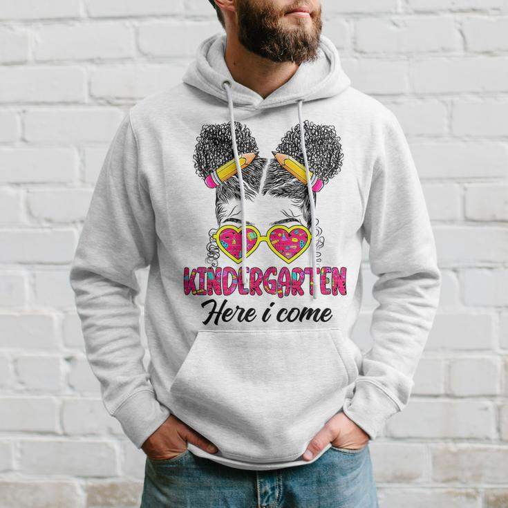 Kindergarten Here I Come Messy Bun Back To School Afro Girls Hoodie Gifts for Him