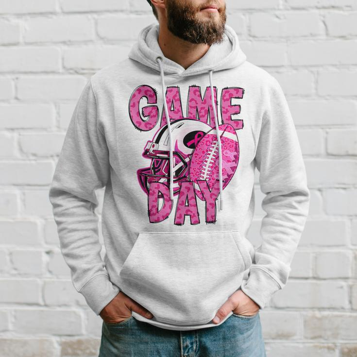 Leopard Game Day Pink American Football Tackle Breast Cancer Hoodie Gifts for Him