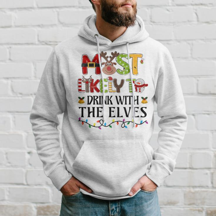 Most Likely To Drink With The Elves Elf Christmas Drinking Hoodie Gifts for Him