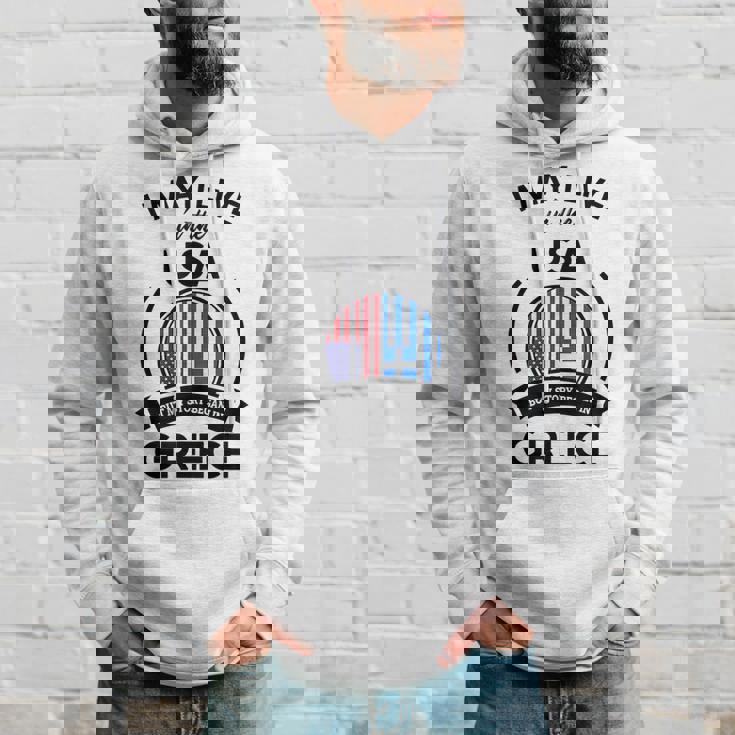 May Live In The Usa But My Story Began In Greece Flag Gift Usa Funny Gifts Hoodie Gifts for Him