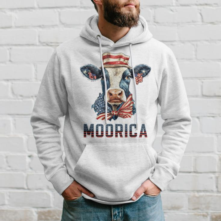 Moorica Cow July 4 American Flag Usa Farmer Funny Cattle Hoodie Gifts for Him