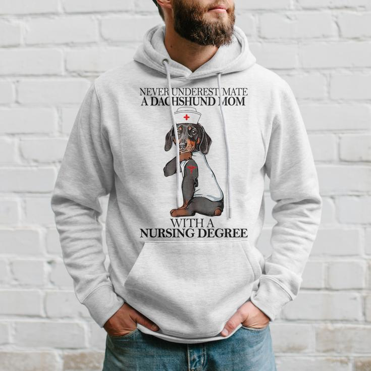 Never Underestimate A Dachshund Mom With A Nursing Degree Hoodie Gifts for Him