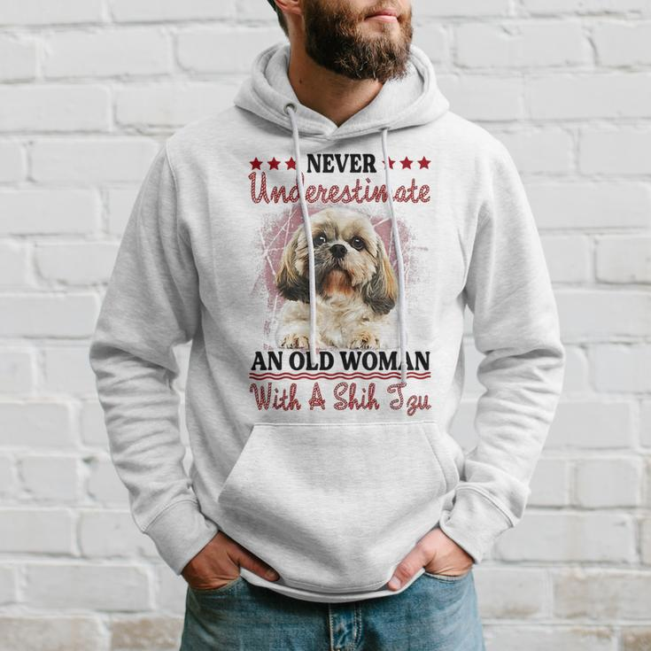 Never Underestimate Old Woman With A Shih Tzu Puppy Face Old Woman Funny Gifts Hoodie Gifts for Him