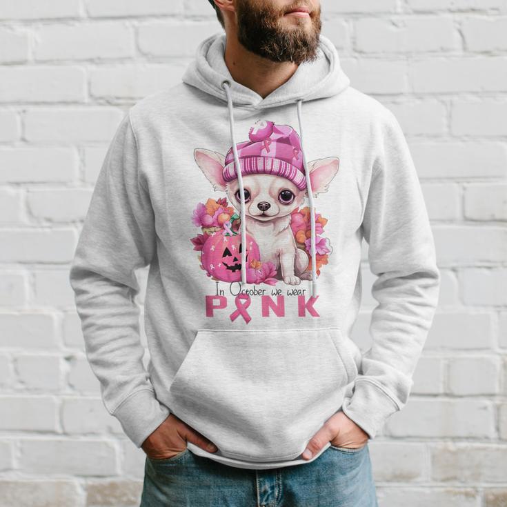 In October We Waer Pink Chihuahua Breast Cancer Awareness Hoodie Gifts for Him