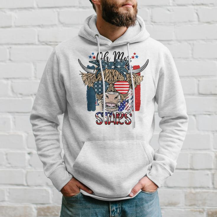 Oh My Stars Highland Cow Heifer Cow Girls 4Th Of July Hoodie Gifts for Him