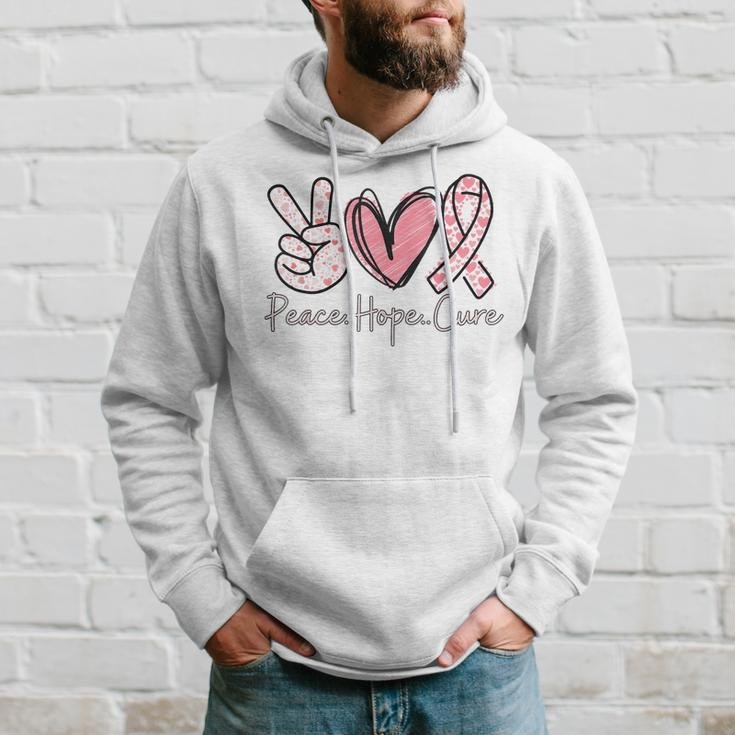 Peace Hope Cure Breast Cancer Awareness Family Support Pink Hoodie Gifts for Him