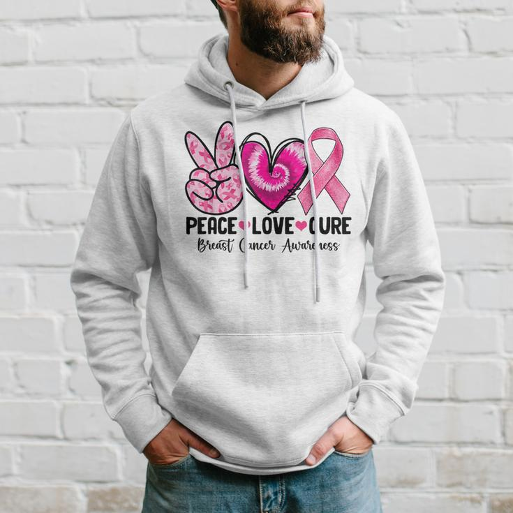 Peace Love Cure Breast Cancer Awareness Warrior Pink Ribbon Hoodie Gifts for Him
