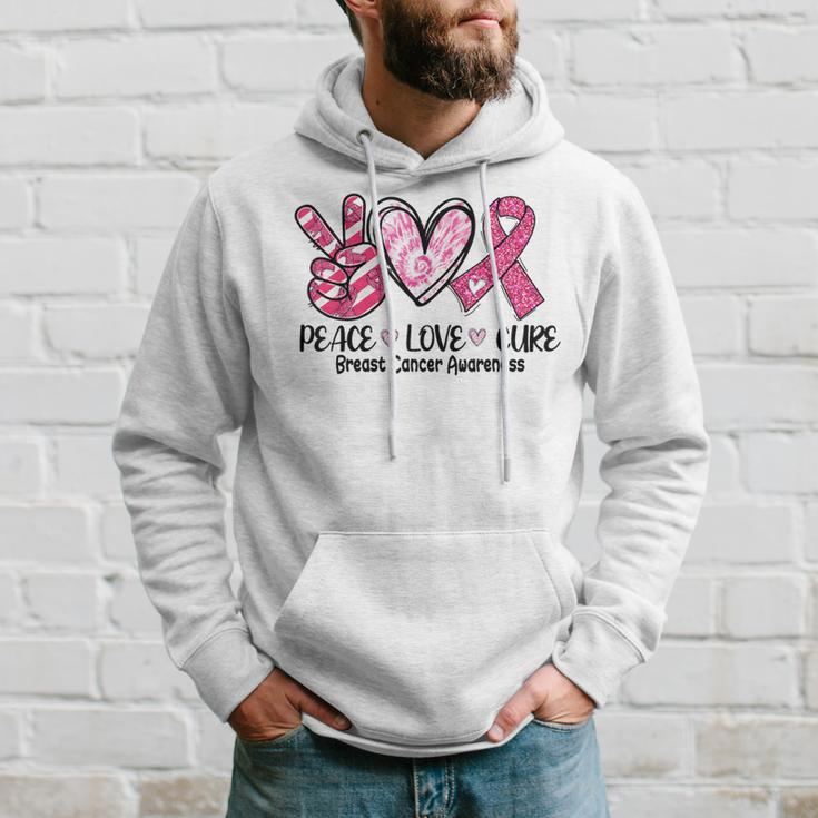 Peace Love Cure Breast Cancer Pink Ribbon Awareness Hoodie Gifts for Him