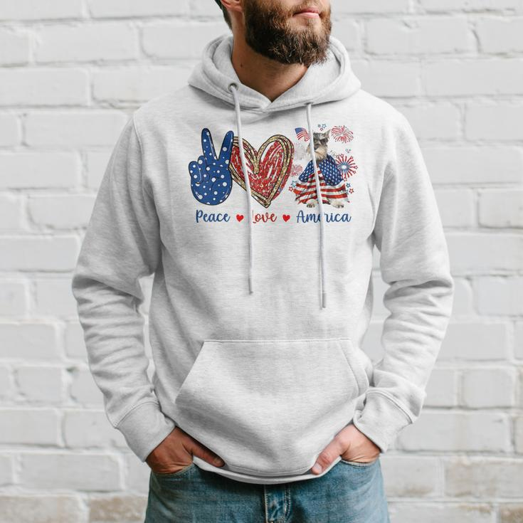 Peace Love Schnauzer Dog Patriotic America Flag 4Th July Hoodie Gifts for Him
