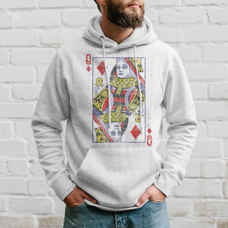 Queen Of Diamonds Card Costume Poker Distressed Hoodie Gifts for Him
