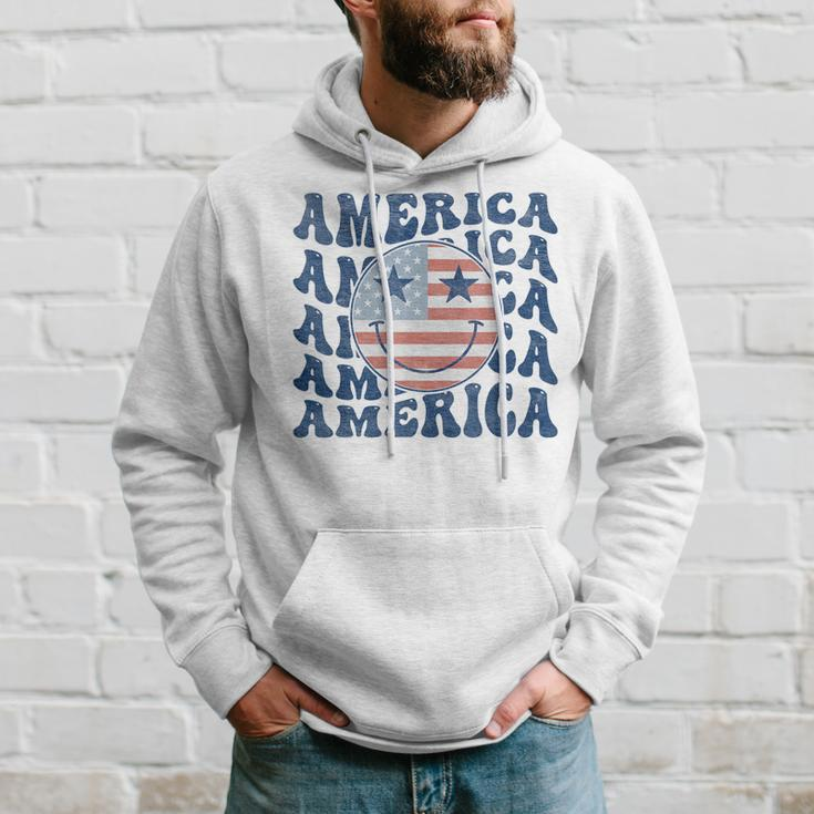 Retro Groovy America Usa Smile Face Patriotic 4Th Of July Patriotic Funny Gifts Hoodie Gifts for Him