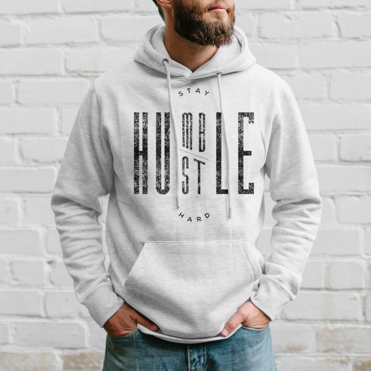 Stay Humble & Hustle Hard Quote Black Text Hoodie Gifts for Him