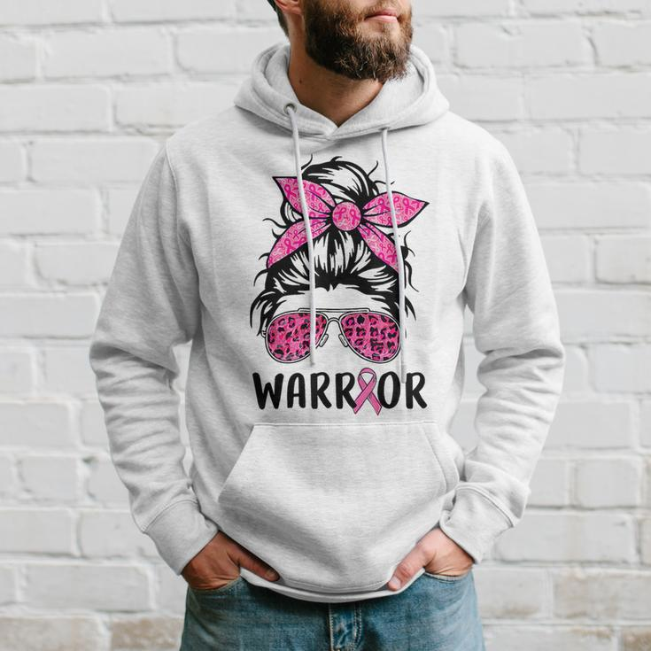 Support Squad Messy Bun Pink Warrior Breast Cancer Awareness Breast Cancer Awareness Funny Gifts Hoodie Gifts for Him
