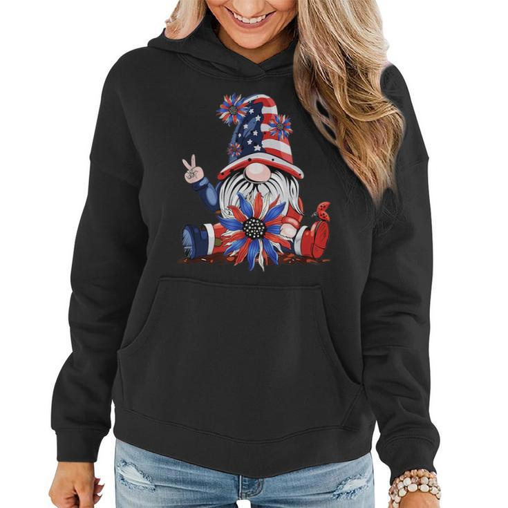 4Th Of July American Flag Patriotic Gnome With Sunflower  Women Hoodie