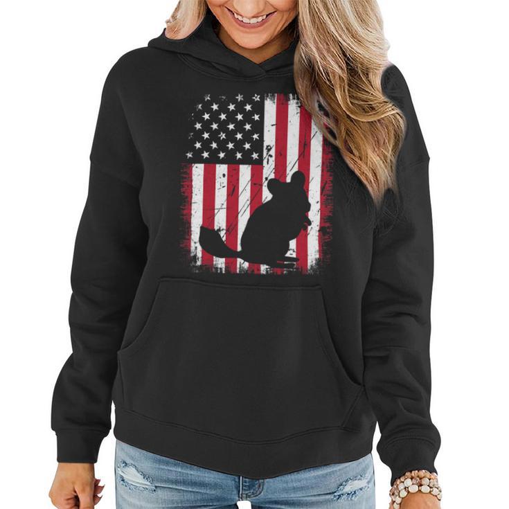 Animal Lover Vintage American Flag 4Th Of July Chinchilla Women Hoodie