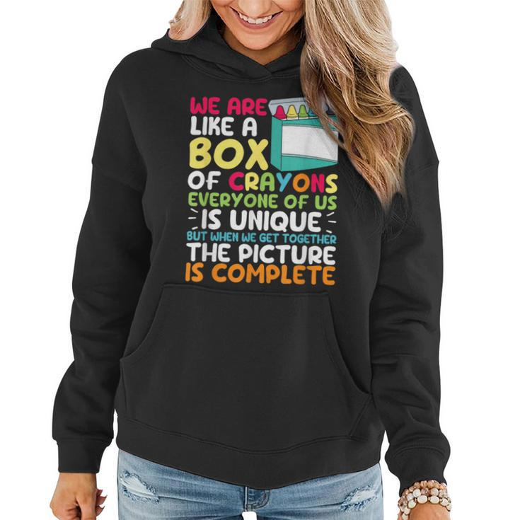 Back To School Teacher We Are Like A Box Of Crayons Student  Women Hoodie