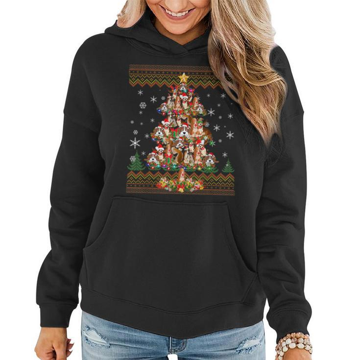 Basset Hound Dog Christmas Tree Ugly Christmas Sweater Women Hoodie