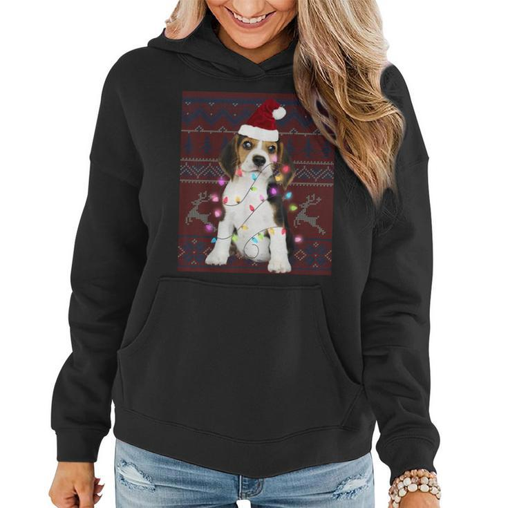 Beagle Christmas Lights Ugly Sweater Dog Lover Women Hoodie