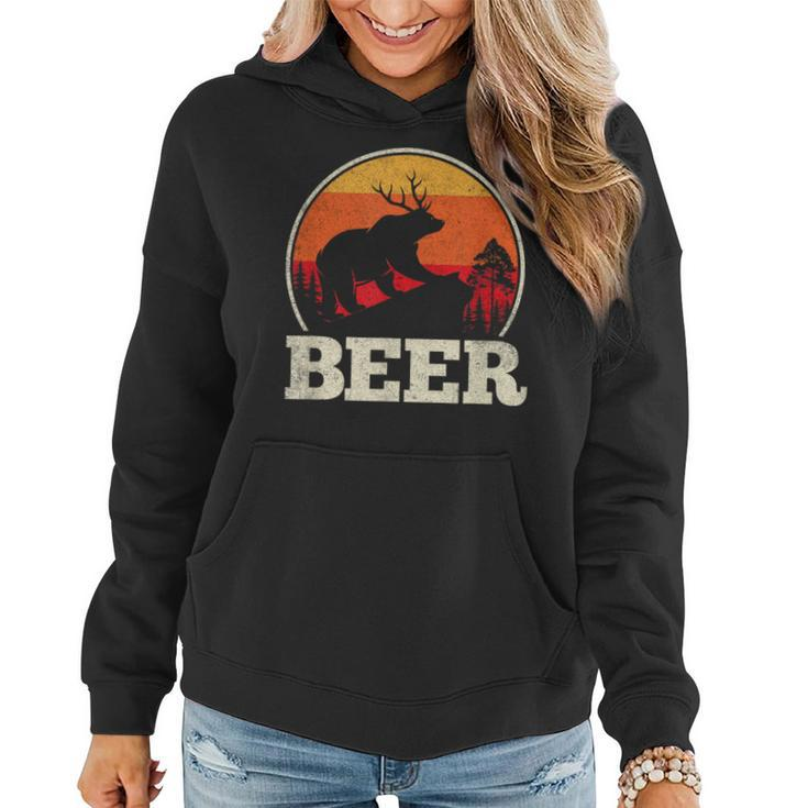 Bear Deer Antlers Craft Beer Retro Graphic Women Hoodie