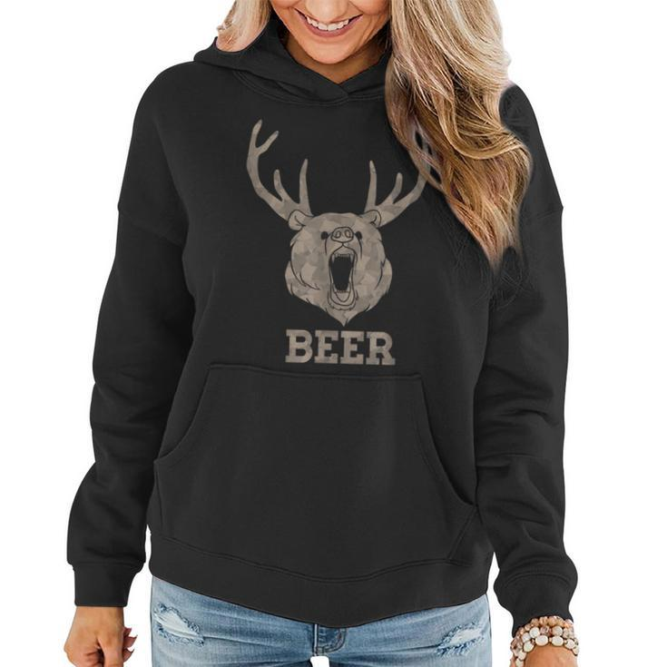 Bear Deer Beer Drinking Camo Antlers Hunting Camping Women Hoodie