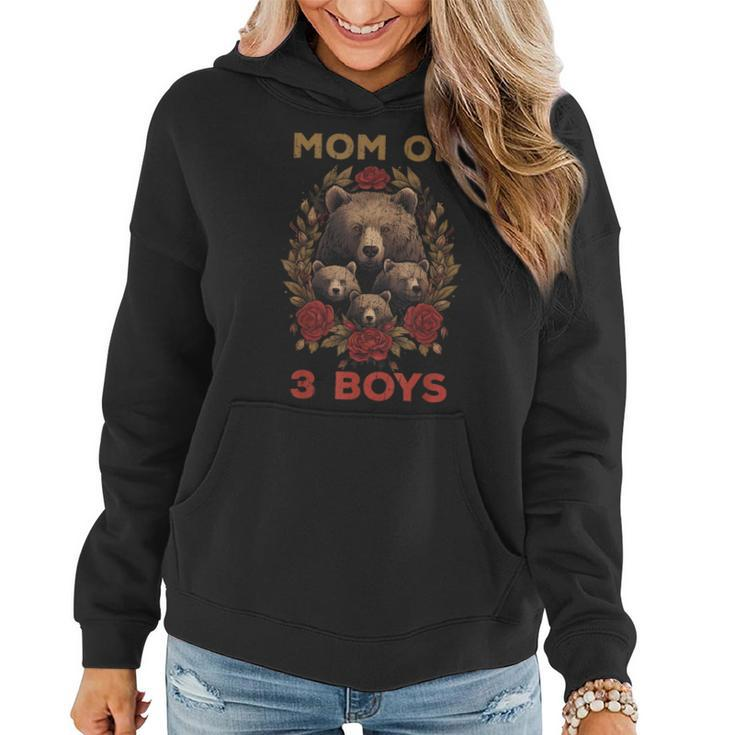 Bear Mom Of 3 Boys Mothers Day Floral Boys Mama  Women Hoodie