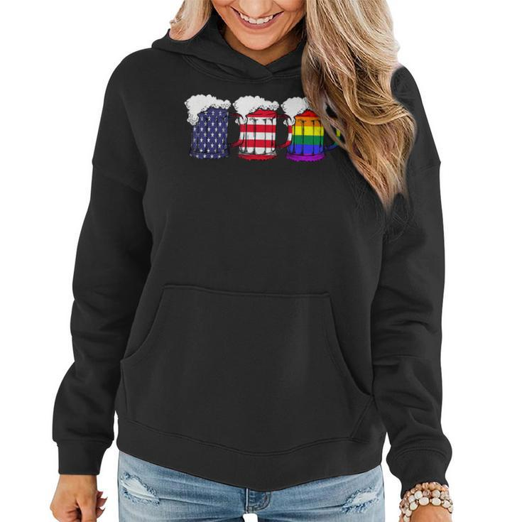 Beer American Flag Drinking Gay Pride Lesbian Lgbt Rainbow  Women Hoodie