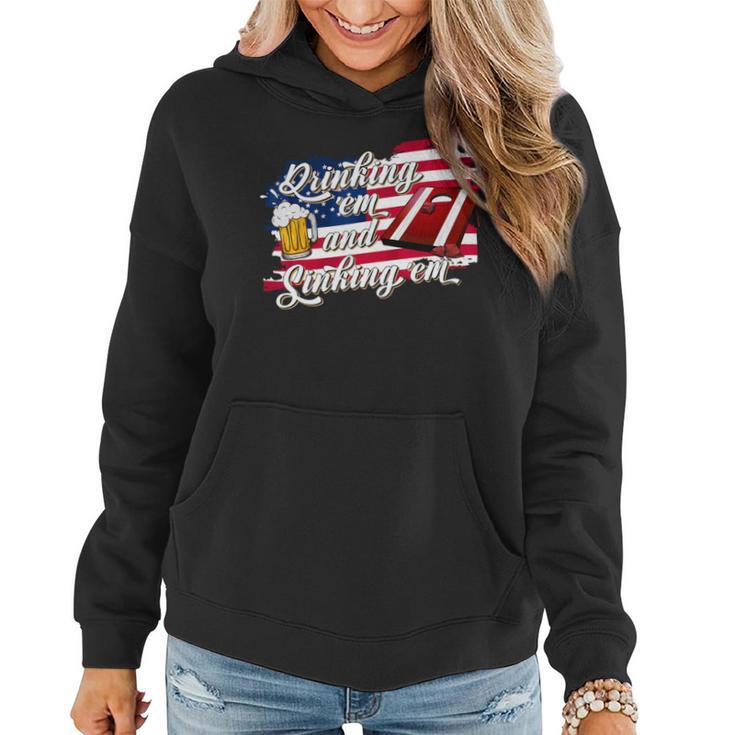 Beer Funny Beer Drinking Sinking Usa Flag Cornhole Board Game Women Hoodie