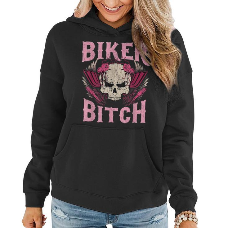 Biker Bitch Skull Motorcycle Wife Sexy Babe Chick Lady Rose Women Hoodie