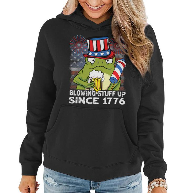 Blowing Stuff Up Since 1776 Funny 4Th Of July Frog Beer Women Hoodie