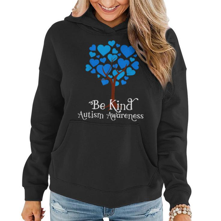 Blue Is For April Blue Hearts Tree Be Kind Autism Awareness Women Hoodie