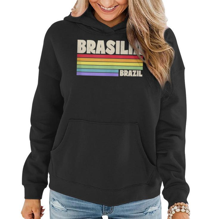 Brasilia Brazil Rainbow Gay Pride Merch Retro 70S 80S Queer  Women Hoodie