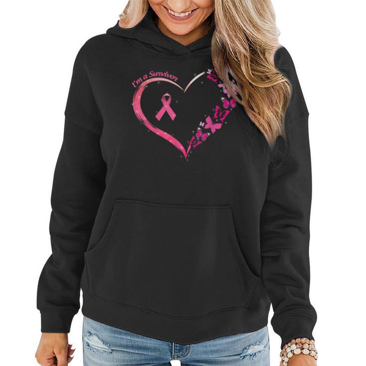 Breast Cancer I'm A Survivor Pink Butterfly Heart Awareness Women Hoodie