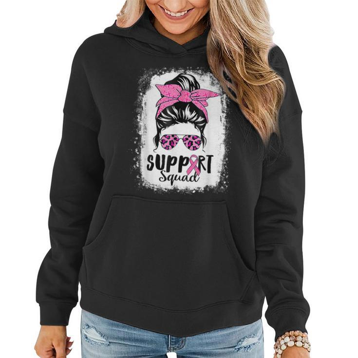 Breast Cancer Warrior Support Squad Messy Bun Pink Ribbon Women Hoodie