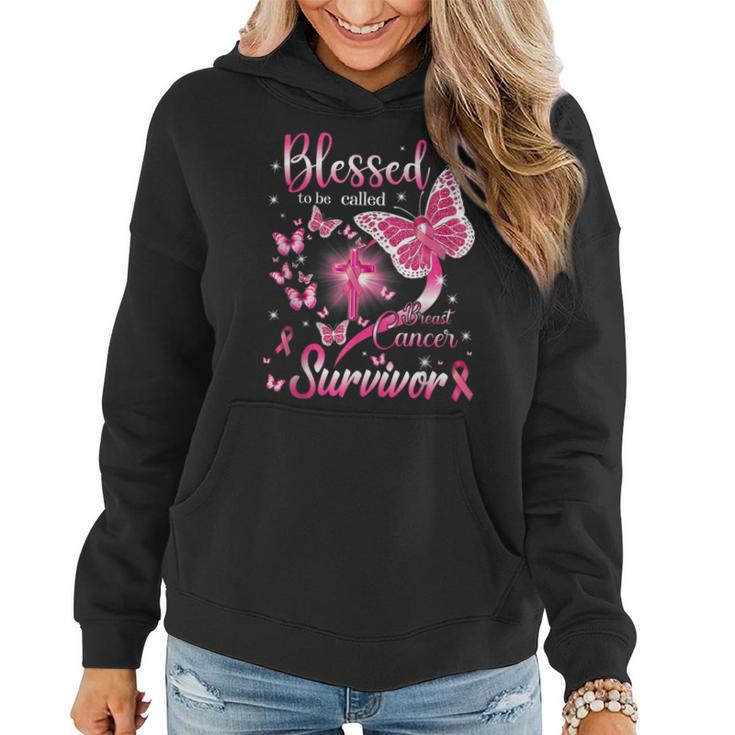Butterfly Pink Blessed To Be Called Breast Cancer Survivor Women Hoodie