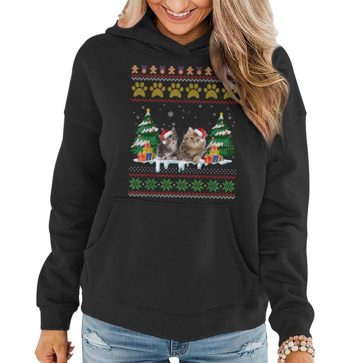 Cat Christmas Ugly Sweater Santa Hat For Cat Lover Women Hoodie