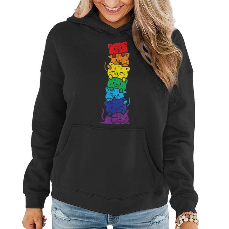 Cat Stack Rainbow Gay Pride Cute Lgbt Animal Pet Lover Gift Women Hoodie