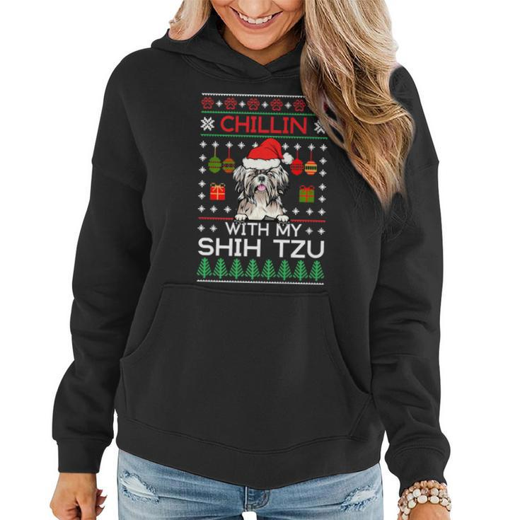 Chillin With My Shih Tzu Santa Ugly Christmas Sweater Women Hoodie