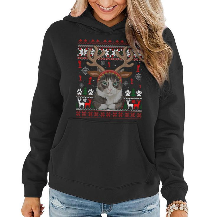 Christmas Cat Reindeer Ugly Christmas Sweater Women Hoodie